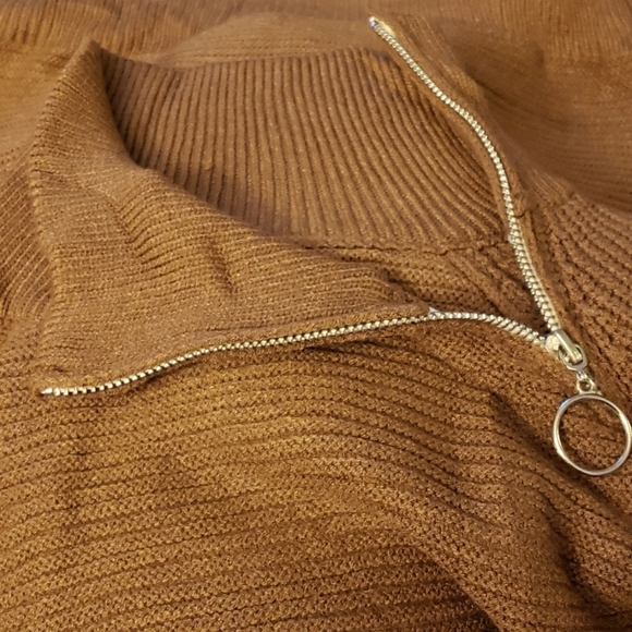 BTFBM Brown 1/4 Zip Ribbed Knit Turtleneck Sweater Size M - Picture 11 of 12